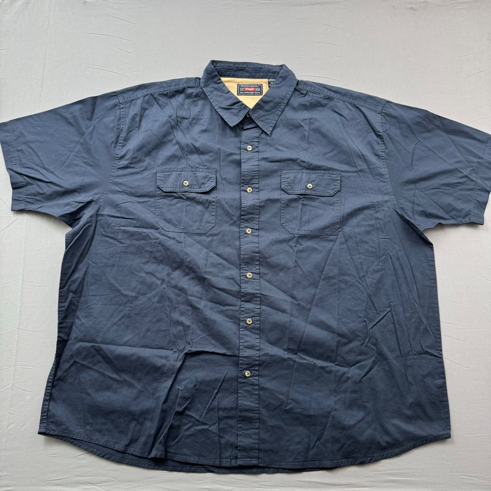 Wrangler Mens 3XL Short Sleeve Button Down Shirt Navy Blue Cotton Workwear Top